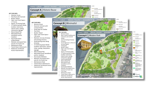 Series of three blueprints of the San Damiano park proposals