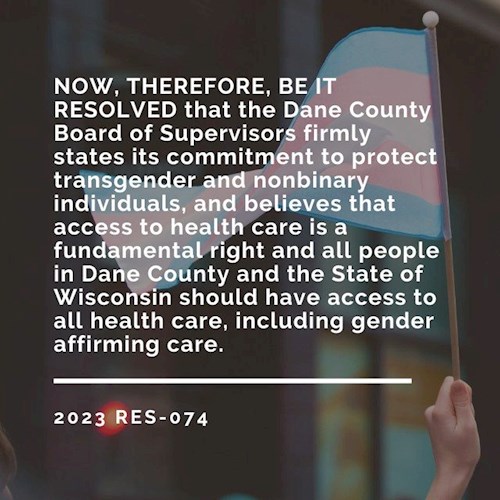 Trans pride flag in the background of text from RES-074 protecting trans and nonbinary individuals